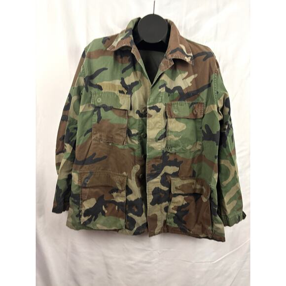 VTG Military Coat Mens LARGE Long Woodland Camo Combat 90s Army - Picture 5 of 12